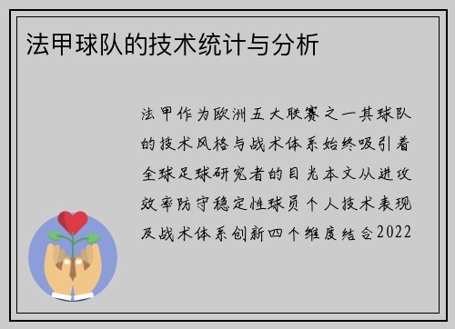 法甲球队的技术统计与分析