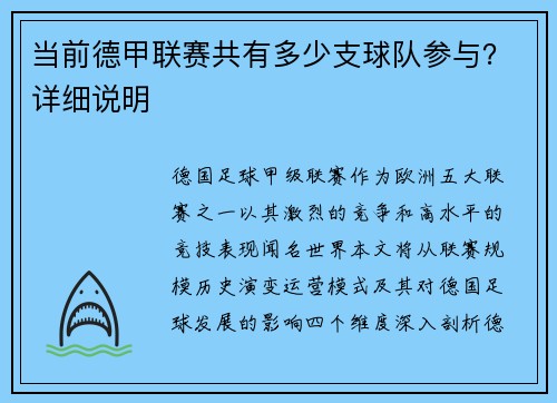 当前德甲联赛共有多少支球队参与？详细说明