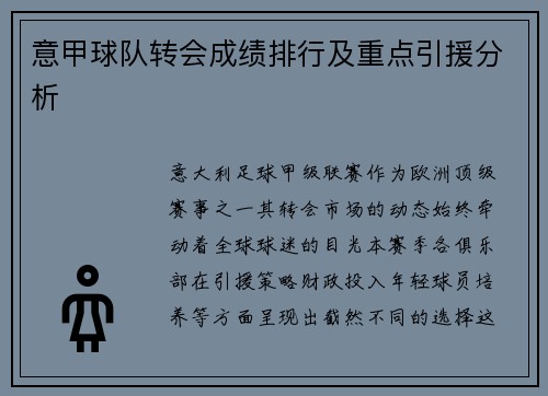 意甲球队转会成绩排行及重点引援分析